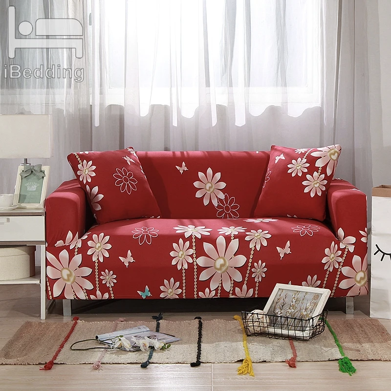 

Red Pearl Flower Stretch Elastic Sofa Protector Cover for Living Room Sofa Slipcovers Sectional L Shape Sofacover 1/2/3/4 Seater