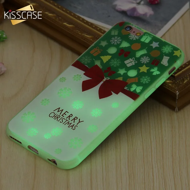 Best Offers KISSCASE Christmas Patterned Case For iPhone 6s 6 7 8 Plus Luminous Soft Silicone Back Cases For iPhone X Xs 7 8 New Year Conque