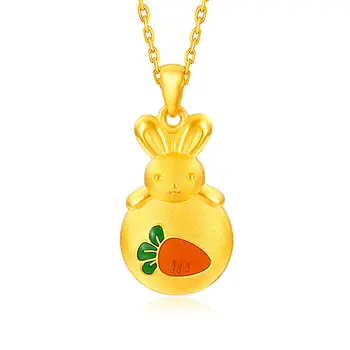 Günstige 999 24 Karat Gelbgold Anhänger Glück 3D Farbe Kaninchen Mit Rettich 3,5-4g