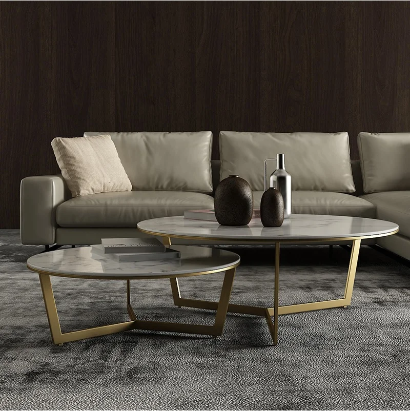 Nest Coffee Table with Stainless Steel Frame / 90cm+70cm Marble Top