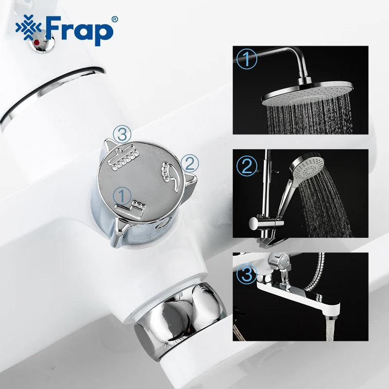 Billig Frap Weiß Dusche Armaturen Bad Wasserhahn Mischer Becken Armaturen Basin Waschbecken Tap Dusche System Sanitär Ware Suite F2441 + F1041