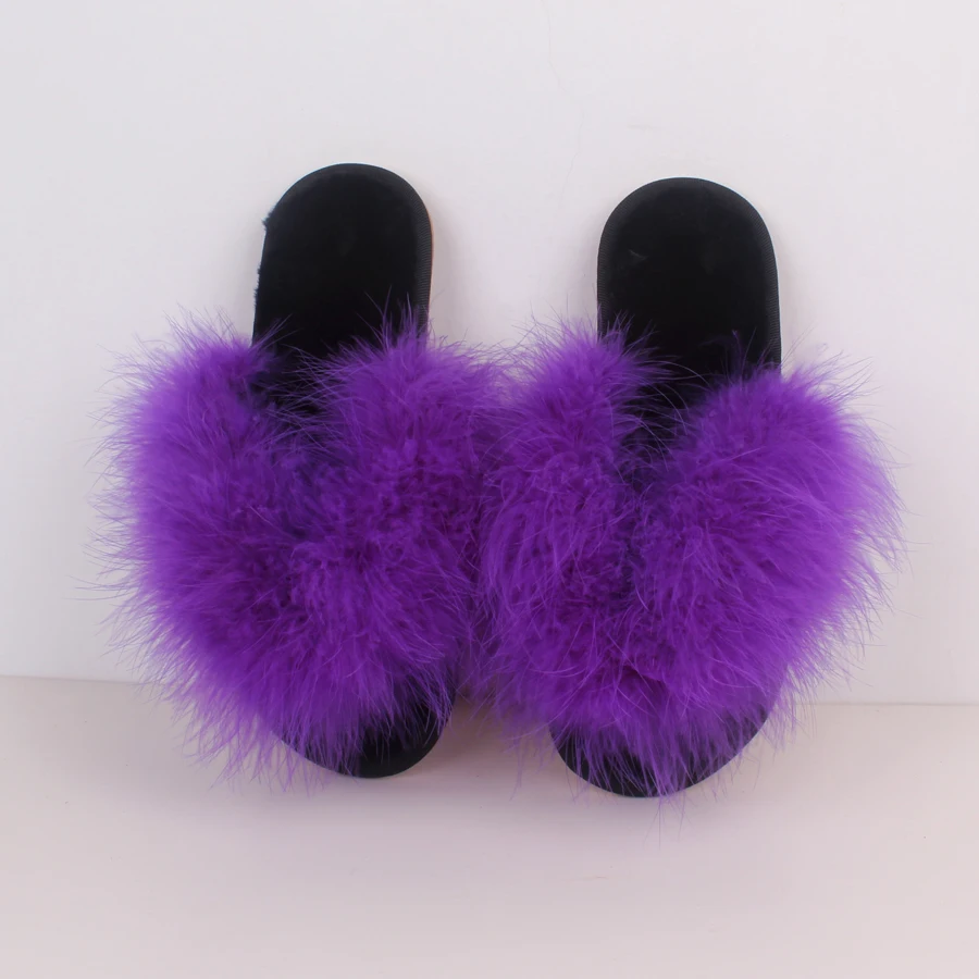 Fur Flip Flops Women Sweet Thick Platform Wedges Sandals Ostrich Feathers Slippers 2017 Summer 