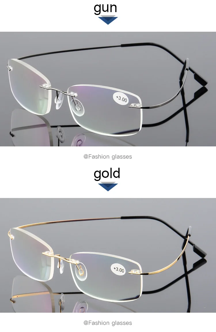 Очки для чтения без оправы мужские Для женщин Титан легированная квадратная рецепта бескаркасные очки+ 1,0+ 2,0+ 3,0+ 4,0 диоптрий Z0