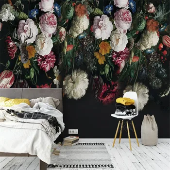 3D Custom Wall Mural Wallpaper European Style Pastoral Retro Roses Peony Floral Hand Painted Background Wall Painting Wallpaper free shipping custom wallpaper mural retro japanese traditional culture restaurant sushi shop background wall painting deco
