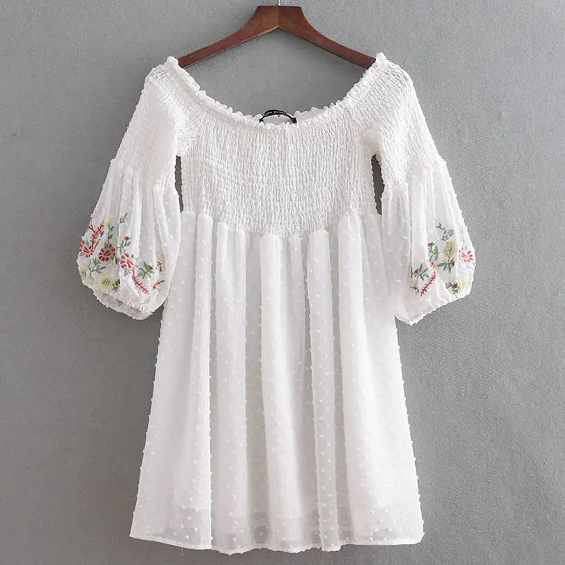White Dress Arvinxia ZA Повседневное цветочной вышивкой Для женщин мини платье Sexy кружева без рукавов леди свадебные платья Новые поступления элегантное праздничное платье - Цвет: White Dress