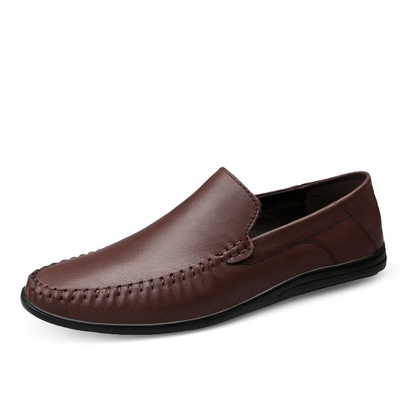 Новинка; мужская повседневная обувь из натуральной кожи с отверстиями; мужские лоферы; мокасины; дышащая удобная обувь для вождения без застежки; большие размеры; w5 - Цвет: brown