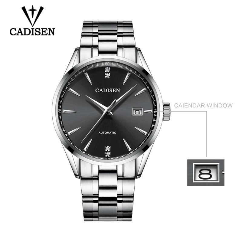 CADISEN Luxury Brand Men's business watch steel men watch automatic mechanical male wirstwatch waterproof thin relogio masculino