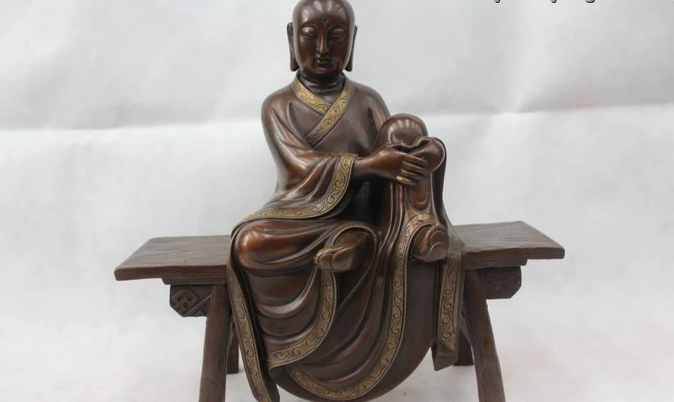

12"China Chinese Tibet Pure excellent Bronze Sit Stools arhat Buddha Statue