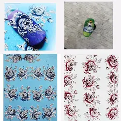 3D акрил Выгравированный цветок ногтей Стикеры красивая девушка Розы Птица Водные Наклейки Empaistic ногтей водной горкой таблички Z0112