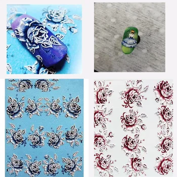 

3D Acrylic Engraved flower Nail Sticker pretty girl Rose flower bird Water Decals Empaistic Nail Water Slide Decals Z0112
