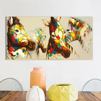 

Handpainted Animal Hang Pictures Wall Abstract Art For Home Decor High Quality New Handsome Horses Art Oil Paintings on Canvas