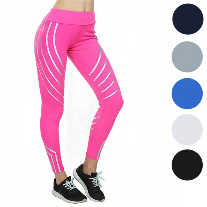 

Women Yoga Pants Push Up Hip Stripe Fitness Sporting Workout Athletic Leggins Elastic High Waist Slim Jogging Pants Female