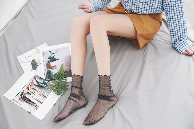 Woman Socks 1 Pair Summer New Fashion Socks Solid Color Women Soft Bling Socks For Women Mesh Thin Socks