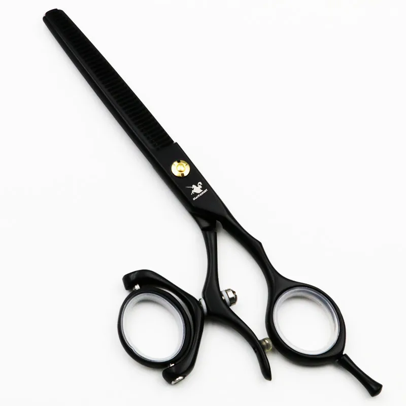 Tesoura de Corte + Tesoura de Desbaste Cavaleiro Preto Profissional Cabeleireiro Tesoura Anel Rotativo 6 Polegada 2 Peças Conjunto 7 Tesouras de cabelo