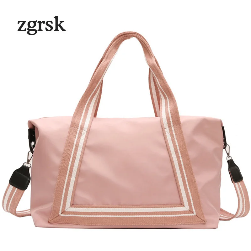 

Women Striped Folding Travel Bag Durable Waterproof Nylon Big Duffle Bags Carry On Luggage Handbag Shoulder Tote For Female