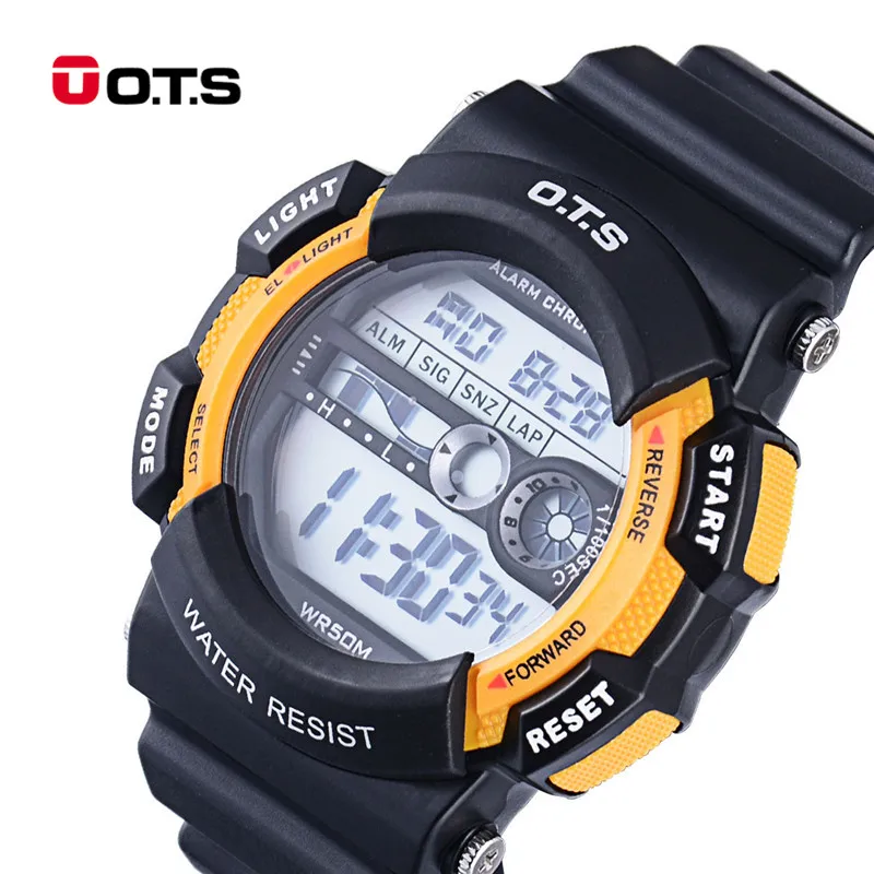 

O.T.S 5 Colors Waterproof Sport LED Display Watches with Back Light Reloj de estudiante Children Kids Electronic Wristwatches 49