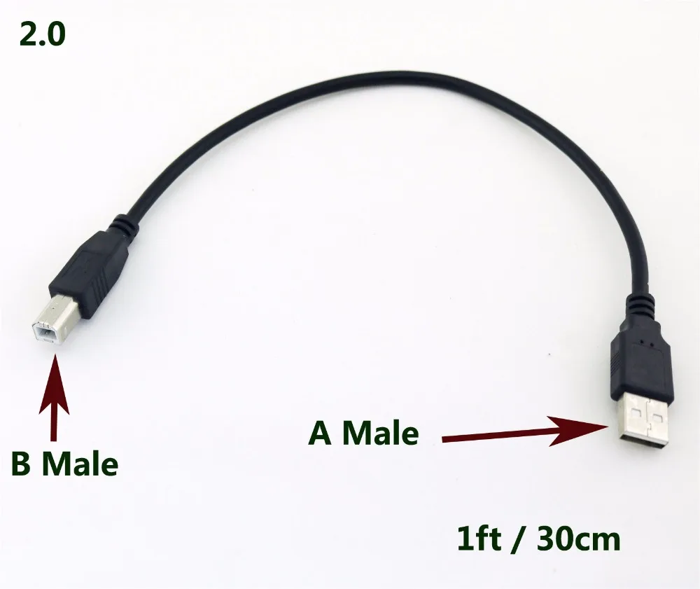 1 шт. высокоскоростной USB 2,0 type A Мужской USB 2,0 B Мужской Принтер Сканер Кабель-адаптер шнур черный 30 см 1 фут