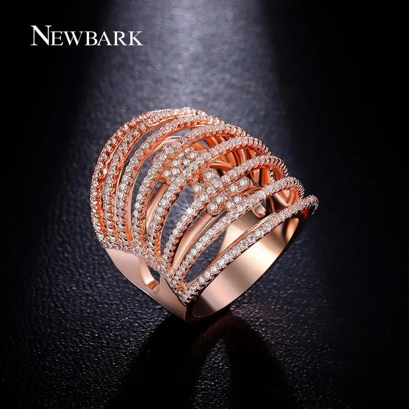 

NEWBARK Rose Gold Color Silver Color Ring with Micro Paved AAA CZ Butterfly Multi Layers Hollow Big Rings For Women Party