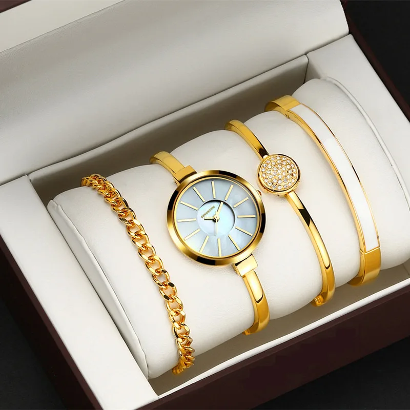 

New Luxury Ladies Four Bracelet Gold Watch Fashion Waterproof Women Watch Luxury Brand KINGNUOS Quartz Wristwatc Reloj Mujer