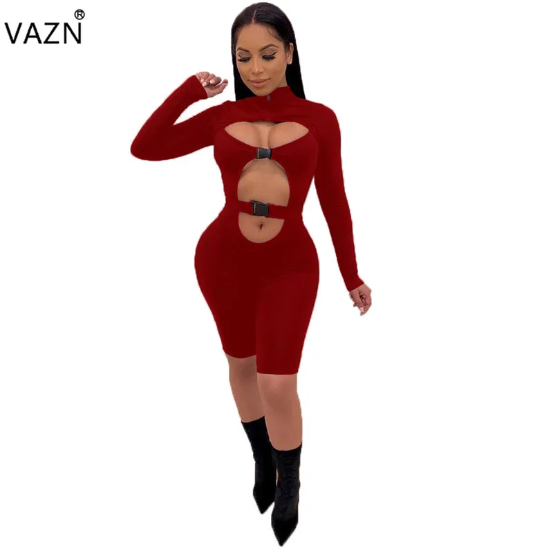 VAZN 2019 Новое поступление повседневные женские однотонные 3 цвета полный рукав с круглым вырезом обтягивающие костюмы сексуальные женские
