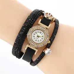 2018 модные женские туфли со стразами плетеный кожаный аналоговые кварцевые браслет наручные часы дропшиппинг