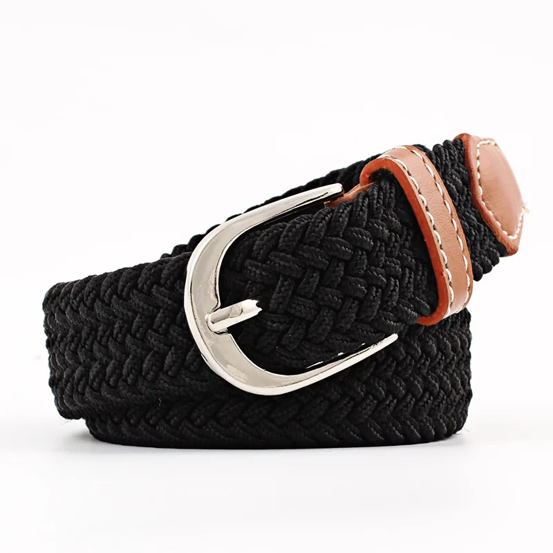 100x2.5cm New black elastic waist belt for women braided belt casual men belts with student belt thin Canvas belt N219 - Цвет: Черный