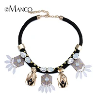 Crystal rope choker necklace winter women luxury statement necklaces handmade weave chain short necklaces eManco NL13531 - Окраска металла: black golden