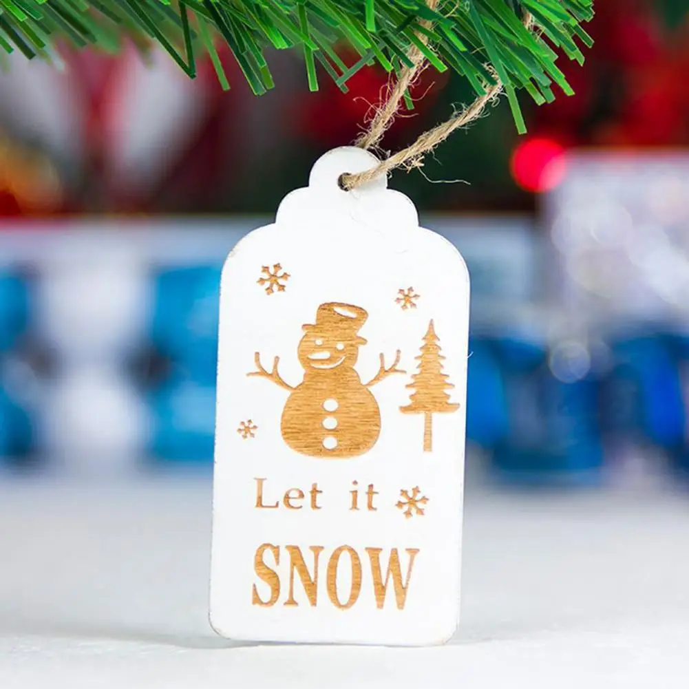 

Christmas Tree Decoration Wooden Tag Ornament Christmas Tree Hanging Bells Decor Gold Print Snowman Elk Pattern Pendant