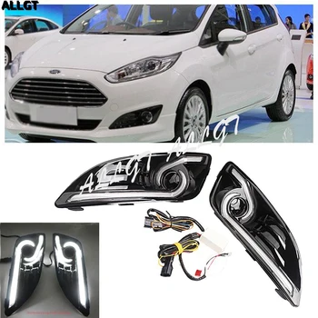 

ALLGT Car LED Daytime Running Day Light DRL Fog with Turn Signal For 2013 2014 2015 Ford Fiesta