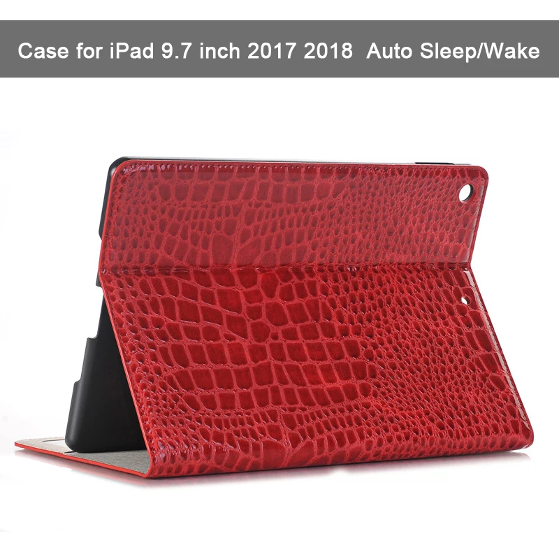 

Case For iPad 9.7'' 2017 2018 Crocodile Pattern Magnetic Smart Flip Leather Tablet Cover Auto Sleep/Wake Cards can be inserted