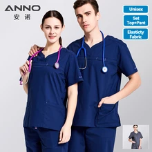 ANNO Nursing Uniforms Stretch Fabrics Clinics Suit For Women and Man Medical Surgical Scrubs Hospital Wear Medical Clothes Gowns