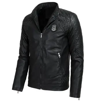 

2020 New Autumn and winter Brand men's Leather jackets thickening Plus velvet Motorcycle Men Outerwear male Faux Leather Coat