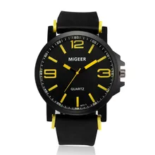 MIGEER, мужские спортивные наручные часы с силиконовым ремешком, мужские часы, Лидирующий бренд, черный циферблат, кварцевые аналоговые часы, мужские часы, водонепроницаемые