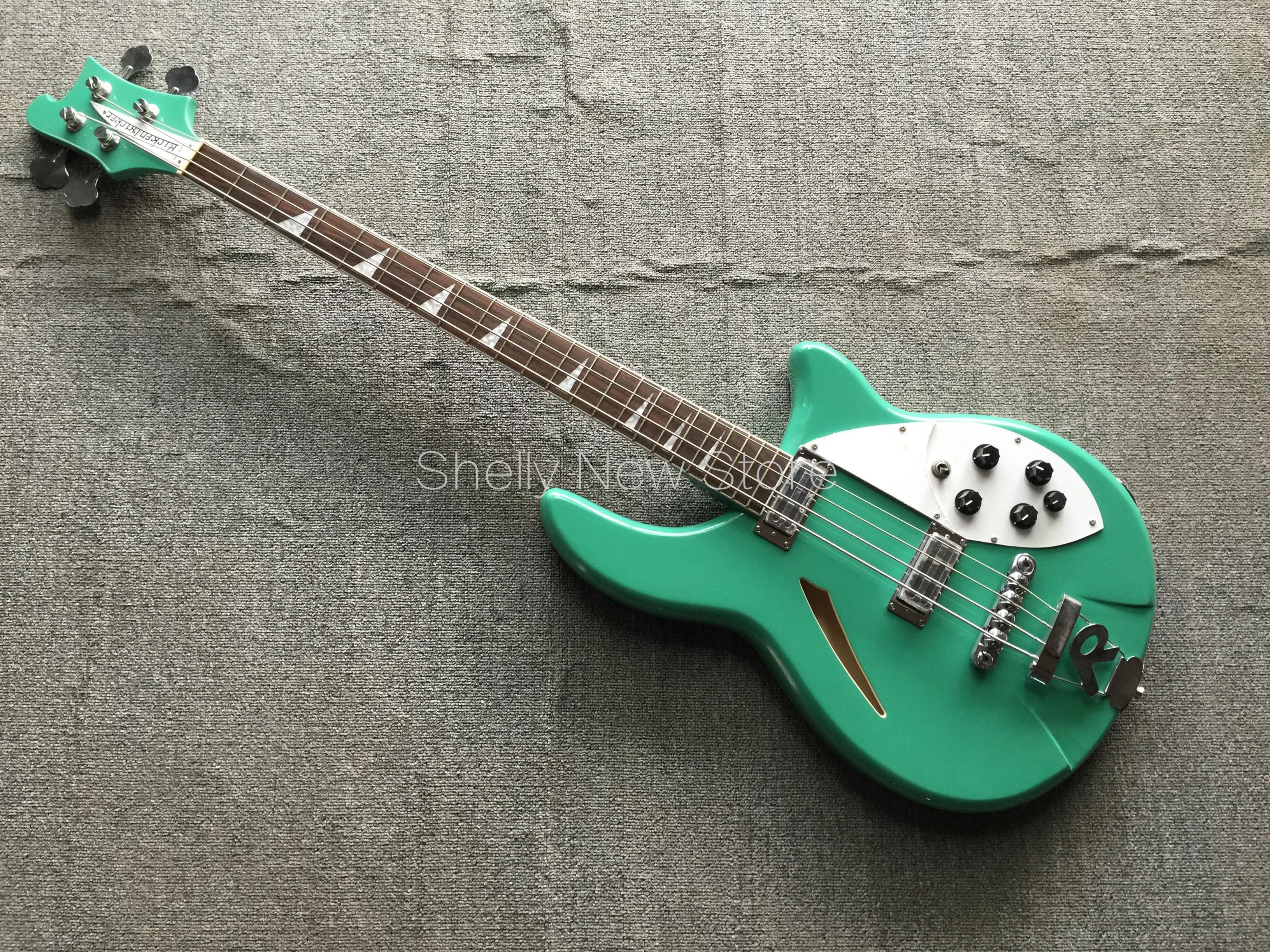 

Shelly new store factory custom 4 strings green RK 305 shark inlays hollow body 22 frets Jazz electric bass guitar
