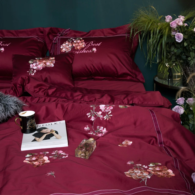 

Bowknot 80S Egyptian Cotton Embroidery Luxury Royal Bedding Set King Queen lovely Bed Sheet set Duvet cover Pillowcase 4/6pcs