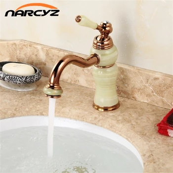 

Top Grade Beauty Style Rose Golden Plated Marble Stone Basin Mixer Taps Deck Mounted Single Handle Copper Bowlder Crane XT607