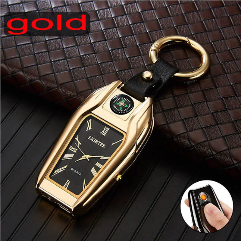 Multifunctional watch USB cigarette lighter flashlight - Цвет: gold