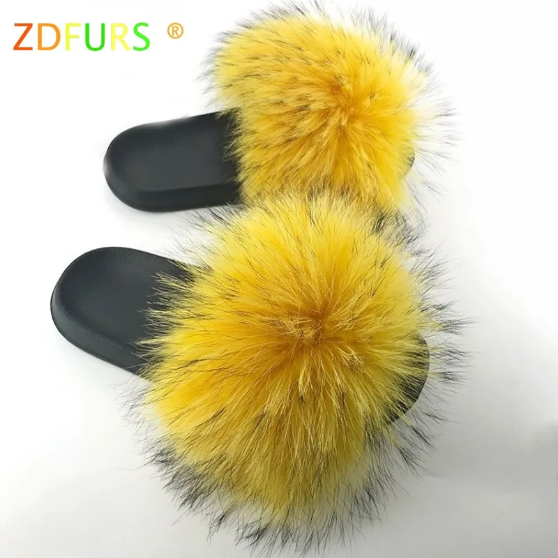 Женские шлепанцы с натуральным мехом енота ZDFURS * повседневные летние лисьим