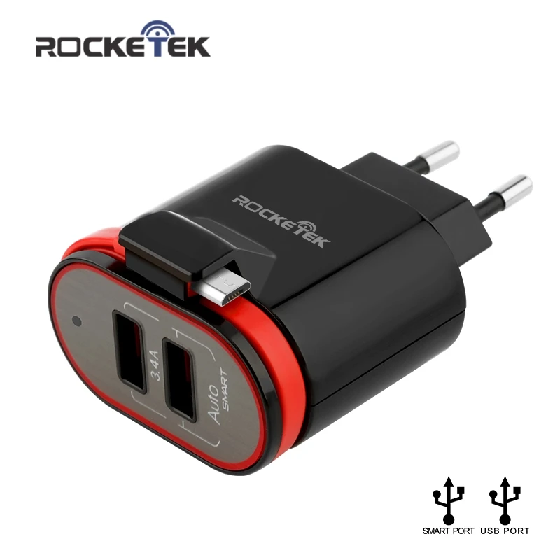 

Rocketek 5V 3.4A 2-Port Smart Travel USB Charger Adapter Portable EU Plug Mobile Phone Charger for iPhone Samsung Xiaomi