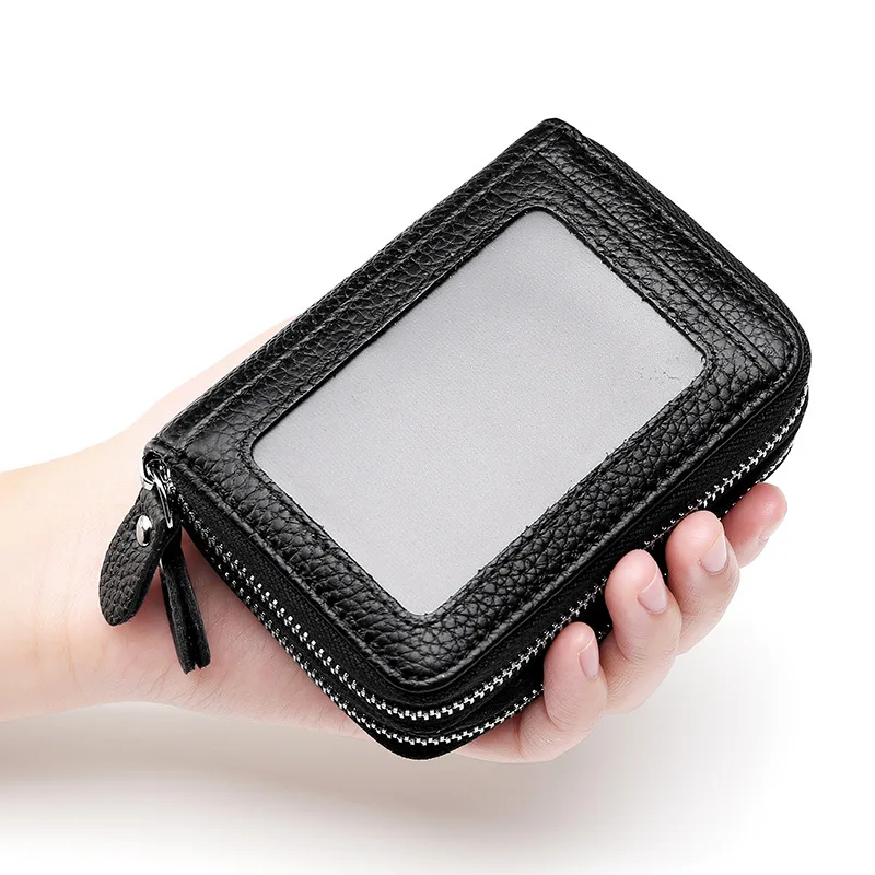 

Credit card men's Women's Genuine leather card holder Wallet double zipper multi-card driver license coin purse Female 13 color