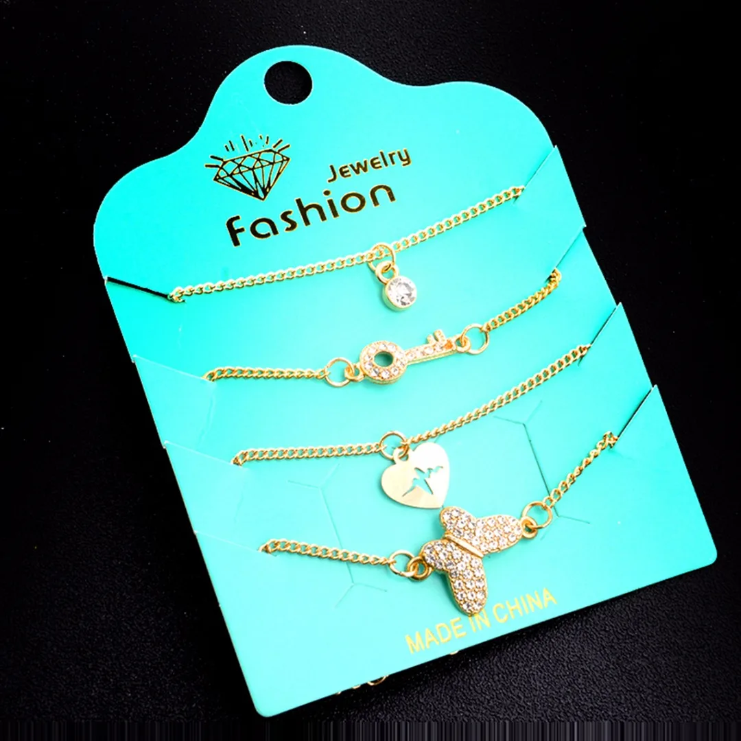 Charming Jewelry Set pulseira feminina 4pcs/set Crystal Butterfly Bracelet Heart ECG Necklace For Women Jewellery Gift shellhard