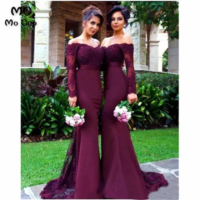 maroon bridesmaid dresses long sleeve