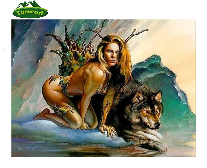 

YUMEART 5D DIY Diamond Embroidery Sexy Beauty and Wolf Square Diamond Sets Diamond Painting Cross Stitch Wall Decor Needlework