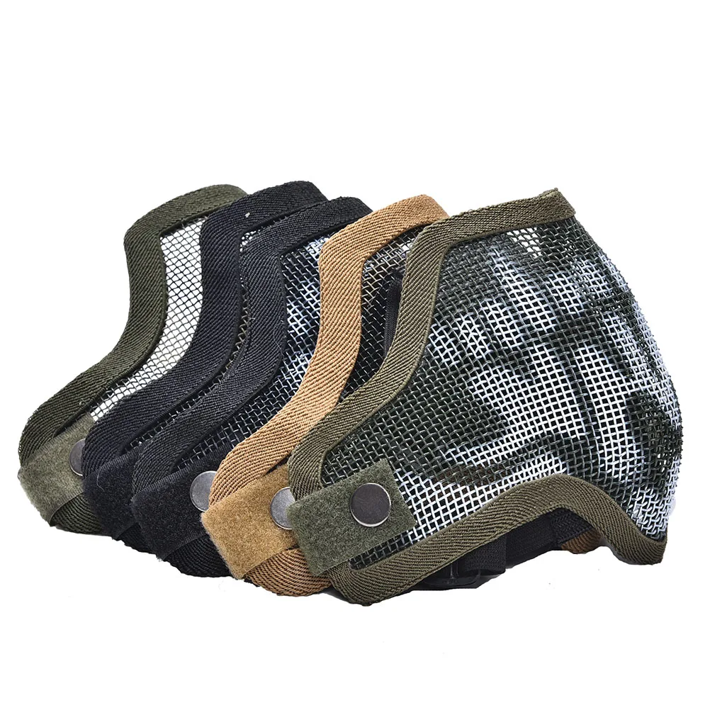 1Pc New Metal Wire Mesh Mask Half Iron Face Airsoft CS Outdoor 2 Head Belt Mask