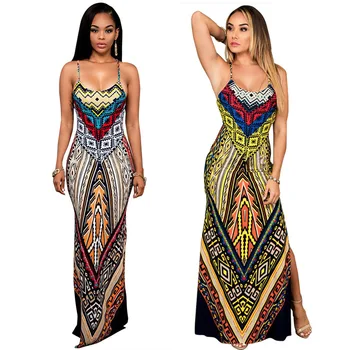 

Fashion Women Dress 2019 Summer Sexy Strap Floral Print Floor Length Dress Boho Style Slim Long Party Beach Dresses Vestidos