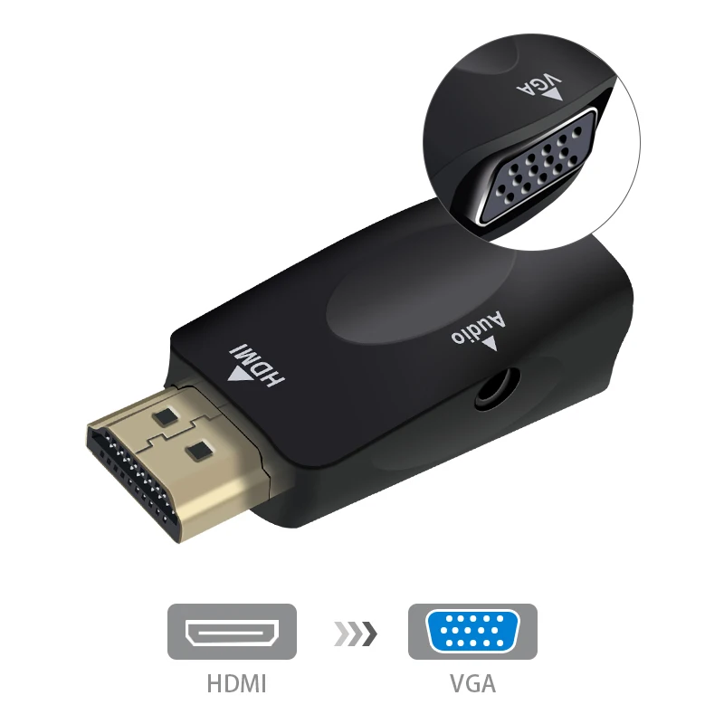 Переходник для HDMI-VGA с аудиокабелем для ПК ноутбука планшета поддержка 1080 P HDTV адаптер Переходник для HDMI-VGA с аудиокабелем для ПК ноутбука планшета поддержка 1080 P HDTV адаптер