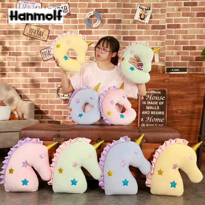

Unicorn Head Plush Pillow Uincorn Body U Shaped Neck Pillow Stuffed Animal Decor Pillow Yellow/Green/Blue/Pink Kids Gift