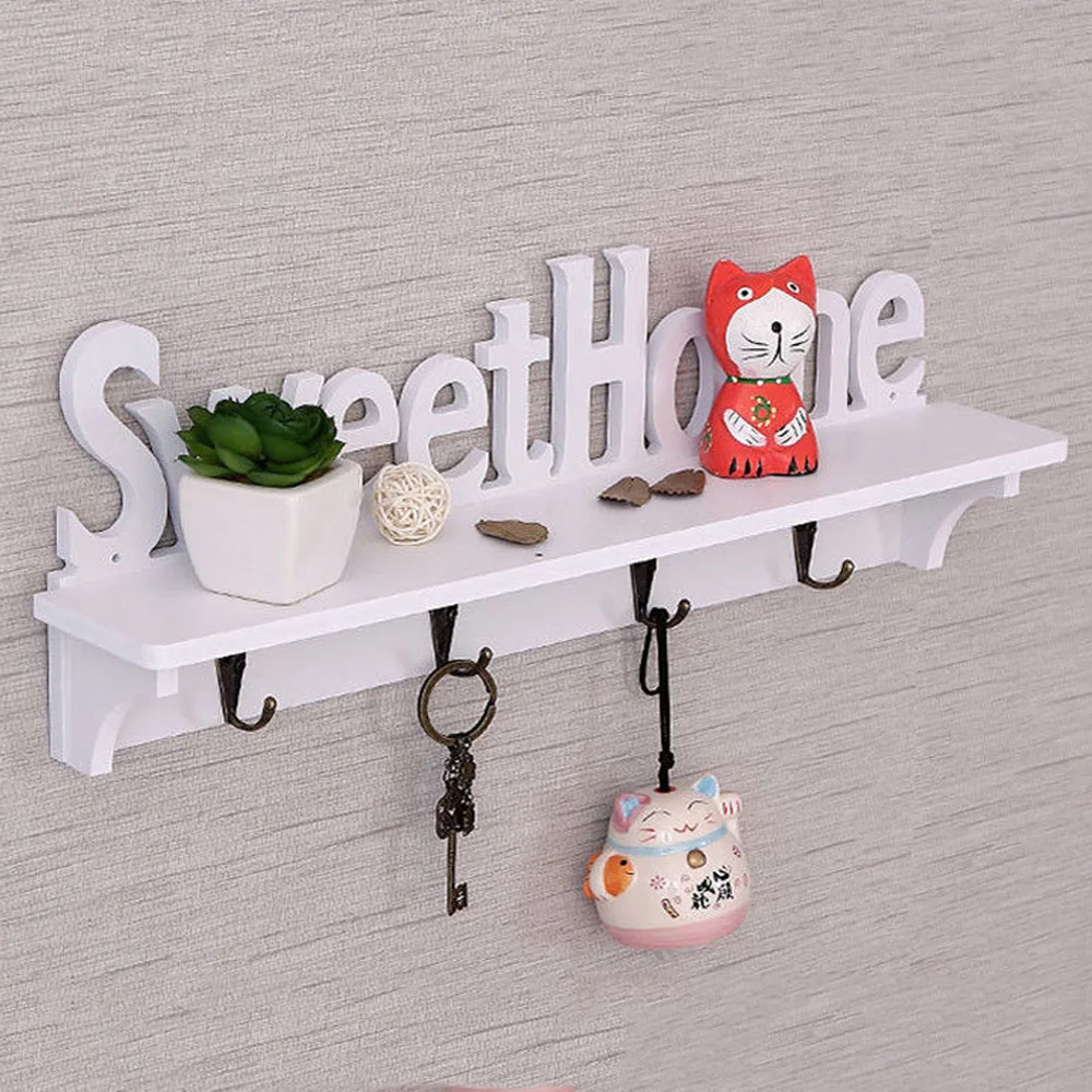 Multifunction Wood Key Holder Wall Hook Cabide Door Mounted Rack Shelf/Coat Hat Clothes Hanger Storage Racks Organizer kitchen