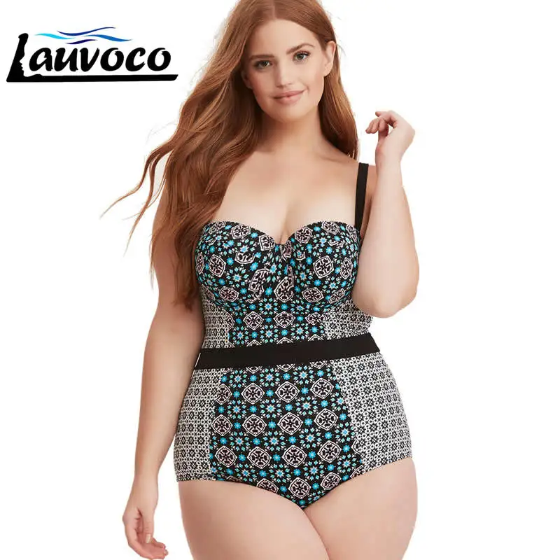 

Plus Size Swimwear One Piece Swimsuit Women Printed Underwire Backless Fat Bathing Suit Big Bust Beachwear Bandage Bodysuit