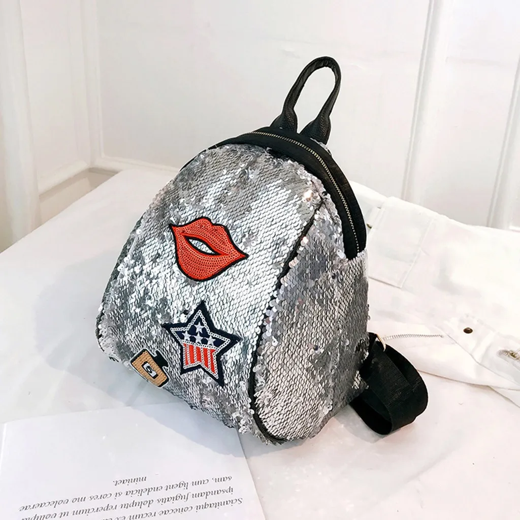 Мини-рюкзак с блестками с милой вышивкой рюкзаки для женщин полосатые звезды плечо путешествия блестящие Рюкзаки Сумки